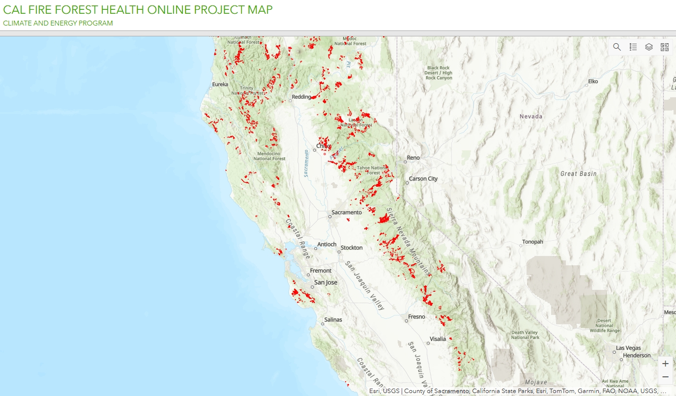 A screenshot showing the forest health project map.