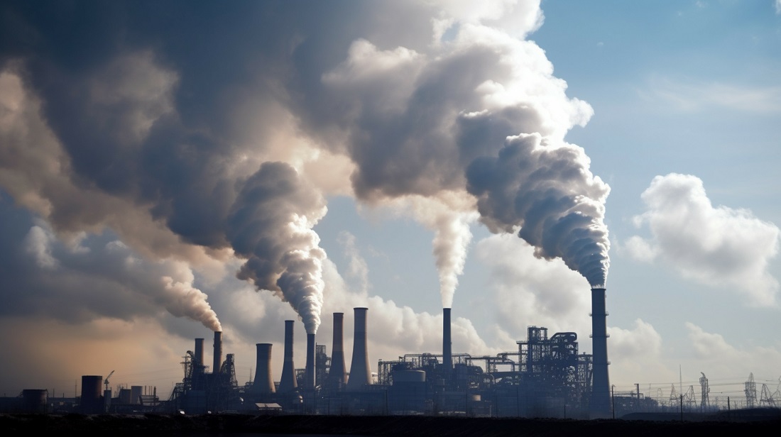 smoke stacks spew carbon dioxide