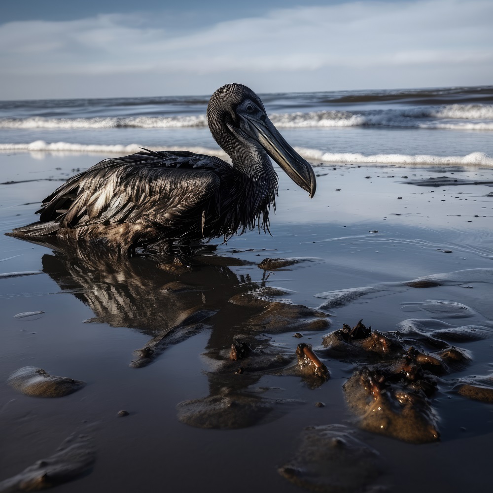 A sea bird impacted by an oil spill